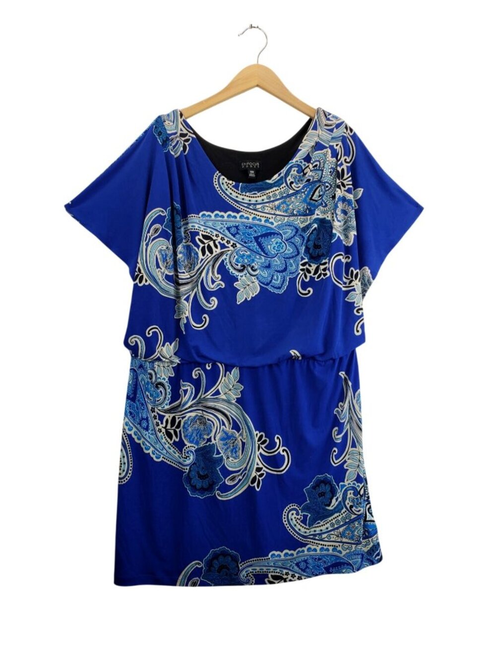Blue Paisley Print Blouson Dress 18W by EnFocus Women Jersey Knit Elastic Waist